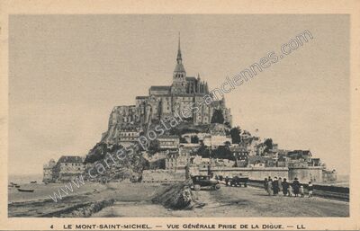 Carte postale ancienne Vue générale prise de la digue — Le Mont-Saint-Michel (Manche)