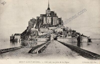 Carte postale ancienne Côté sud, vue prise de la Digue — Le Mont-Saint-Michel (Manche)