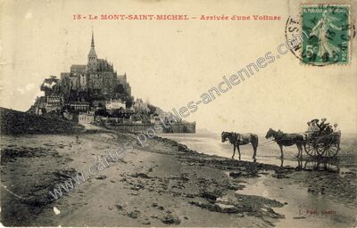 Carte postale ancienne Arrivée d'une Voiture — Le Mont-Saint-Michel (Manche)