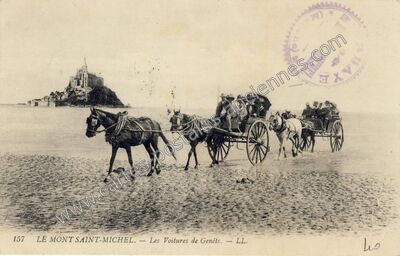 Carte postale ancienne Les Voitures de Genêts — Le Mont-Saint-Michel (Manche)