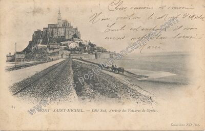 Carte postale ancienne Côté Sud, Arrivée des Voitures de Genêts — Le Mont-Saint-Michel (Manche)
