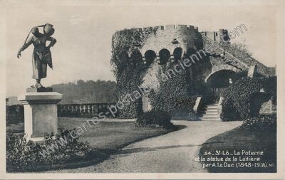 Carte postale ancienne La Poterne et la statue de la Laitière — Saint-Lô (Manche)