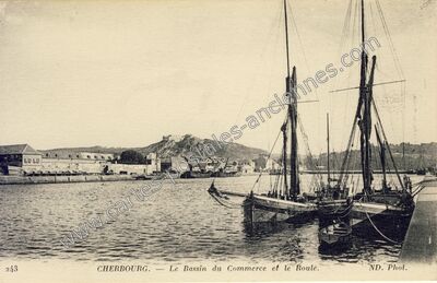 Carte postale ancienne Le Bassin du Commerce et le Roule — Cherbourg (Manche)