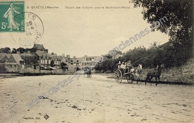 Carte postale ancienne Départ des Voitures pour le Mont-Saint-Michel — Genêts (Manche)