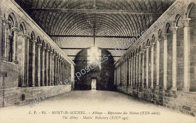Carte postale ancienne Abbaye - Réfectoire des Moines — Le Mont-Saint-Michel (Manche)