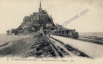 Carte postale ancienne Vue générale prise de la Digue — Le Mont-Saint-Michel (Manche)