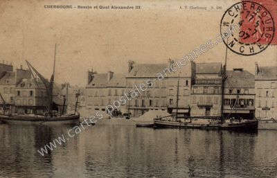 Carte postale ancienne Bassin et Quai Alexandre III — Cherbourg (Manche)