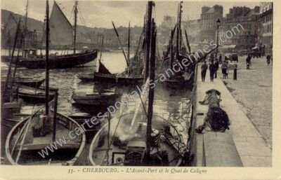 Carte postale ancienne L'Avant-Port et le Quai de Caligny — Cherbourg (Manche)