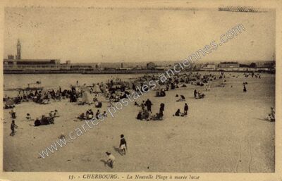 Carte postale ancienne La Nouvelle Plage à marée basse — Cherbourg (Manche)