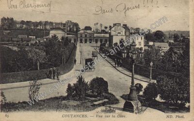 Carte postale ancienne Vue sur la Gare — Coutances (Manche)