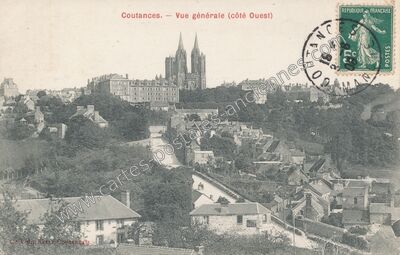 Carte postale ancienne Vue générale (côté Ouest) — Coutances (Manche)