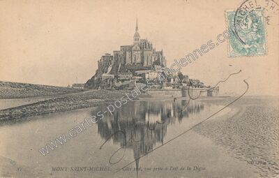 Carte postale ancienne Côte sud, vue prise à l'est de la Digue — Le Mont-Saint-Michel (Manche)