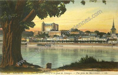 Carte postale ancienne Le Château (XVe siècle) et le Quai de Limoges. — Vue prise du Marronnier — Saumur (Maine-et-Loire)