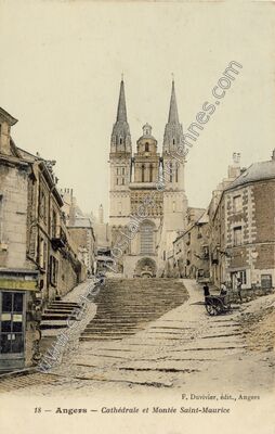 Carte postale ancienne Cathédrale et Montée Saint-Maurice — Angers (Maine-et-Loire)