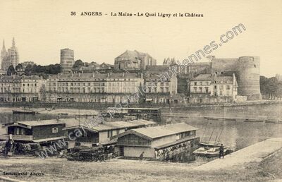 Carte postale ancienne La Maine - Le Quai Ligny et le Château — Angers (Maine-et-Loire)