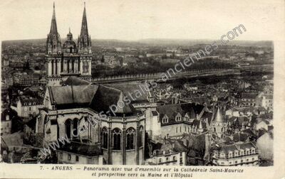 Carte postale ancienne Panorama avec vue d'ensemble sur la Cathédrale Saint-Maurice et perspective vers la… — Angers (Maine-et-Loire)