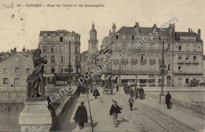 Carte postale ancienne Pont du Centre et rue Beaurepaire — Angers (Maine-et-Loire)