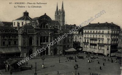 Carte postale ancienne Place du Ralliement, Le Théâtre - La Cathédrale — Angers (Maine-et-Loire)