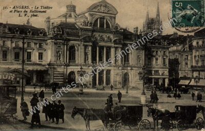 Carte postale ancienne Le Théâtre et Place du Ralliement — Angers (Maine-et-Loire)