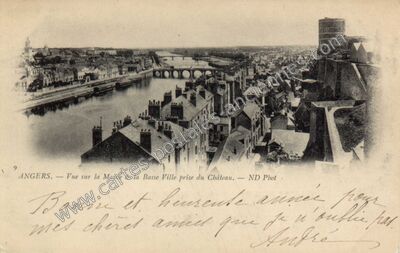 Carte postale ancienne Vue sur la Maine & la Basse Ville prise du Château — Angers (Maine-et-Loire)