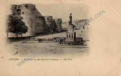 Carte postale ancienne La Statue du Roi René & le Château — Angers (Maine-et-Loire)