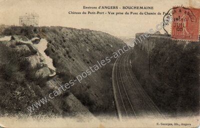 Carte postale ancienne Château du Petit-Port - Vue prise du Pont du Chemin de F — Bouchemaine (Maine-et-Loire)