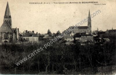 Carte postale ancienne Vue Générale (Arrivée de BEAU-PRÉAU) — Chemillé (Maine-et-Loire)