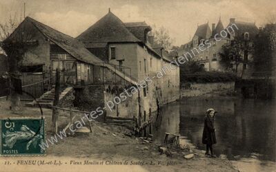 Carte postale ancienne Vieux Moulin et Château de Sautre — Feneu (Maine-et-Loire)