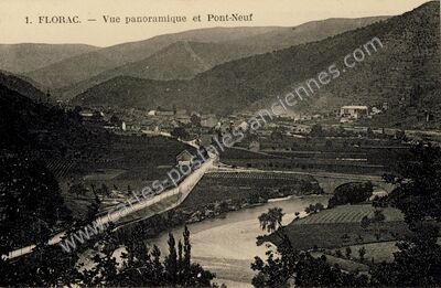 Carte postale ancienne Vue panoramique et Pont-Neuf — Florac (Lozère)