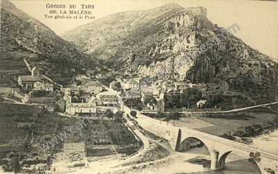 Carte postale ancienne Gorges du Tarn, Vue générale et le Pont — La Malène (Lozère)