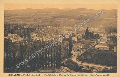 Carte postale ancienne Vue Générale et Pont sur la Truyère — Le Malzieu-Ville (Lozère)