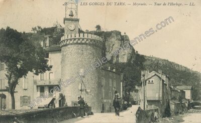 Carte postale ancienne Les Gorges du Tarn. — Tour de l'Horloge — Meyrueis (Lozère)