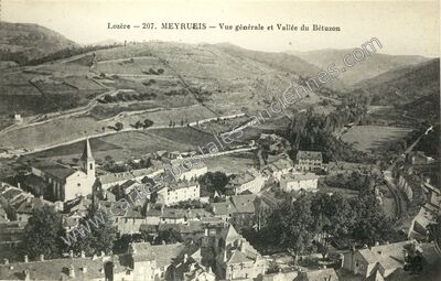 Carte postale ancienne Vue générale et Vallée du Bétuzon — Meyrueis (Lozère)
