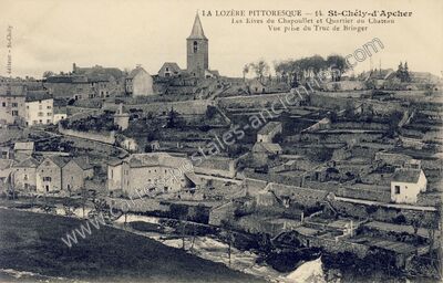 Carte postale ancienne Les Rives du Chapoullet et Quartier au Chateau — Saint-Chély-d'Apcher (Lozère)