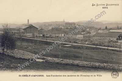 Carte postale ancienne Les Fonderies des Aciéries de Firminy et la Ville — Saint-Chély-d'Apcher (Lozère)