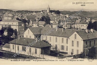 Carte postale ancienne Vue générale Sud-Ouest - L'Hôpital et l'Abri — Saint-Chély-d'Apcher (Lozère)