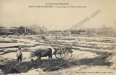 Carte postale ancienne Construction des Usines de Firminy — Saint-Chély-d'Apcher (Lozère)