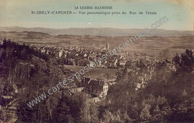 Carte postale ancienne Vue panoramique prise du Roc de Tatula — Saint-Chély-d'Apcher (Lozère)
