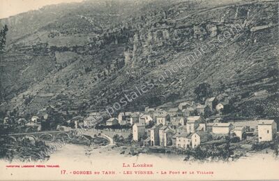 Carte postale ancienne Gorges du Tarn - Les Vignes - Le Pont et le Village — Les Vignes (Lozère)