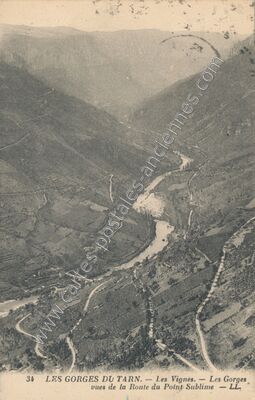 Carte postale ancienne Les Gorges du Tarn. Les Vignes. Les Gorges vues de la Route du Point Sublime — Les Vignes (Lozère)