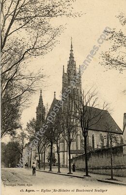 Carte postale ancienne Eglise St-Hilaire et Boulevard Scaliger — Agen (Lot-et-Garonne)