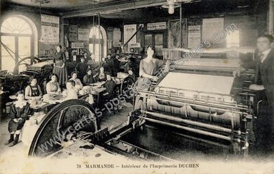 Carte postale ancienne Intérieur de l'Imprimerie DUCHEN — Marmande (Lot-et-Garonne)