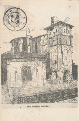Carte postale ancienne Tour de l'église Saint-Salvy — Saint-Salvy (Lot-et-Garonne)