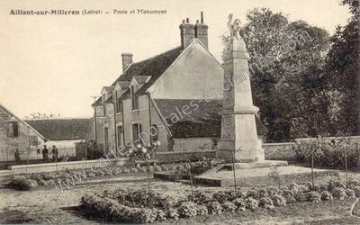 Carte postale ancienne Poste et Monument — Aillant-sur-Milleron (Loiret)