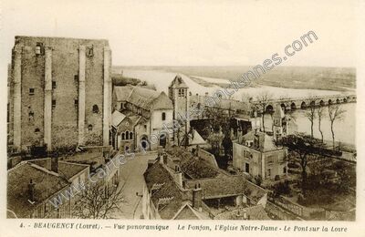 Carte postale ancienne Vue panoramique. Le Donjon, l'Eglise Notre-Dame - Le Pont sur la Loire — Beaugency (Loiret)