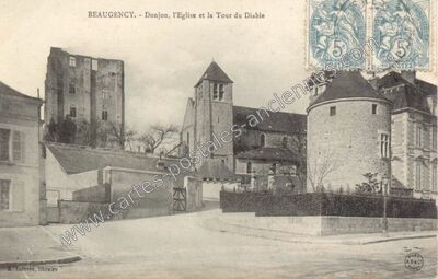 Carte postale ancienne Donjon, l'Eglise et la Tour du Diable — Beaugency (Loiret)