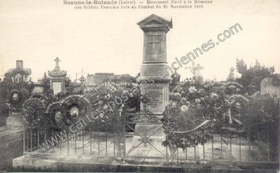 Carte postale ancienne Monument élevé à la Mémoire des Soldats Français tués au Combat du 28 Novembre 1870 — Beaune-la-Rolande (Loiret)