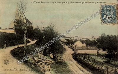 Carte postale ancienne Vue de Bondaroy, en y arrivant par le gracieux sentier qui unit le bourg à Pithiviers — Bondaroy (Loiret)