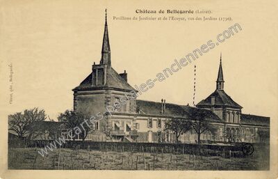 Carte postale ancienne Château de Bellegarde. Pavillons du Jardinier et de l'Ecuyer, vus des Jardins (1730) — Bellegarde (Loiret)