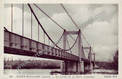 Carte postale ancienne La Loire et le pont suspendu — Bonny-sur-Loire (Loiret)